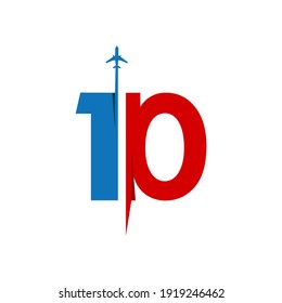 Number 10 with airplane logo template illustration