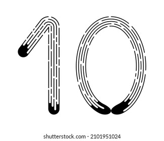 Nummer 10 aus schwarz gestrichenen Linien einzeln auf weißem Hintergrund. Design-Element. Vektorgrafik