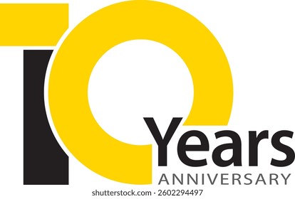 The number 10 is black and yellow for the anniversary celebration and the word years anniversary at the right bottom.
