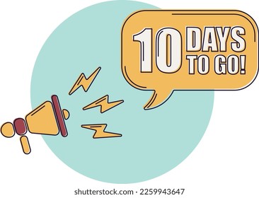 Faltan 10 días para ir. Insignia con, venta, página de inicio, cartel. Iconos con formas de color.