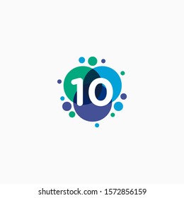Number 10 with dot abstract logo designs. molecule Logo design , Lab Logo Design Element , Design Vector with Dots concept. - VECTOR