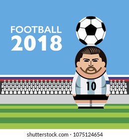 Number 10 football player in russian doll form standing with football on the field of stadium