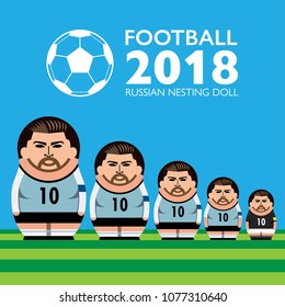 Number 10 football player in russian dolls form stacking out on the field