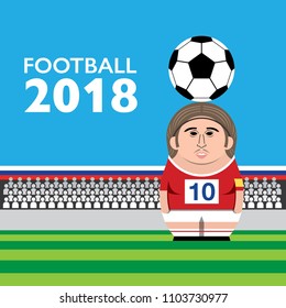 Number 10 football player in russian nesting dolls form standing on the stadium