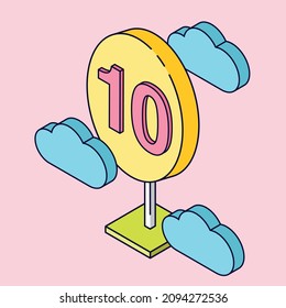 number 10 isometric perspective vector