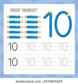 Number 10 - learning to draw numbers activity sheet