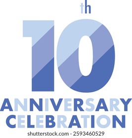 Number 10 with the letter th on the top right and the letter Anniversary Celebration on the bottom, all in blue.
