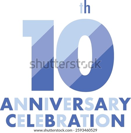 Number 10 with the letter th on the top right and the letter Anniversary Celebration on the bottom, all in blue.