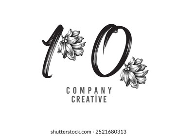 Number 10 Linked Leaf Logo, Black color, unique design