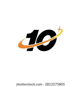 Number 10 Logo Design with Dynamic Swoosh and Star, Vector Number Ten Logo Template for Anniversary, Sport Brand, or Corporate Identity
