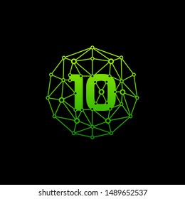 Number 10 Logo Design Template. Technology Digital logo .  line, chip, concept. network icon, connect concept - Vector