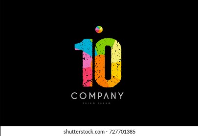 number 10 logo icon design with grunge texture and rainbow colored pattern