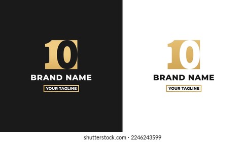 Number 10 logo or Logo Number 10 isolated on white and black background. Logo Number 10 elegant. Suitable for brand logos or products with the brand name fifteen. Number 10 logo simple gold color