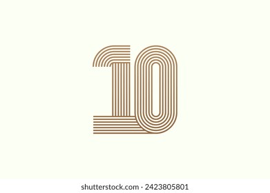 Logotipo número 10. Monograma Número 10 estilo multilínea. utilizable para logotipos de empresas y aniversario. plantilla de logotipo de diseño plano. ilustración vectorial