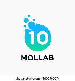 number 10 with molecule element. Lab, liquid, atom Design concept. Design Vector with Dots and Bubbles. perfect for technology, digital, software, network and science brand. - vector