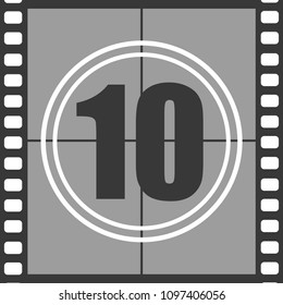 Number 10 From Old Movie Count Down (ten). Film Countdown Number. Vector Illustration Eps 10.