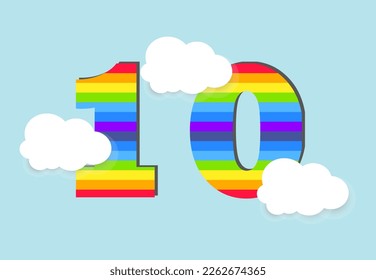 Number 10 Rainbow counting learn object design, abstract rainbow Number for kids, love, family and scholl concept vector illustration design