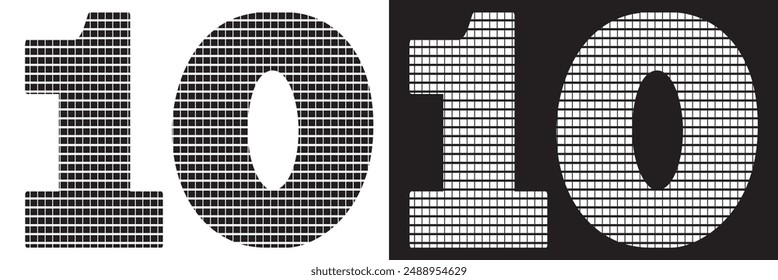 Number 10 ten  3d cube pixel shape minecraft 8 bit.   isolated on white and black background. vector . EPS 10