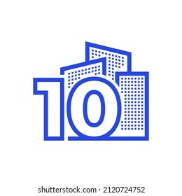 number 10 ten with building property apartment logo design, vector graphic symbol icon illustration