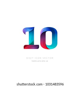 Number 10 ten one multi colour digit icon vector template.
