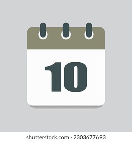 Nummer 10 - Vektorsymbol Kalendertage. 10. Tag des Monats. Illustration flacher Stil. Datum der Woche, Monat, Jahr Sonntag, Montag, Dienstag, Mittwoch, Donnerstag, Freitag, Samstag. Urlaubskalenddatum
