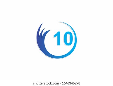 number 10 vector symbol with blue circle concept logo
