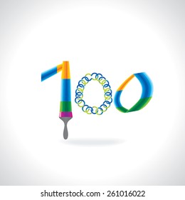 number 100 created by painting brush and circles