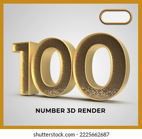 number 100 gold style 3D render luxury