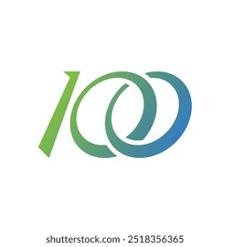 número 100 em gradiente verde-azul. 100 logotipos. Logotipo do 100º aniversário