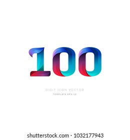 Number 100 hundred multi colour digit icon vector template.
