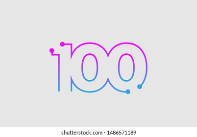 number 100 logo design with colors pink and blue  suitable as an icon or logotype for a technology company or business
