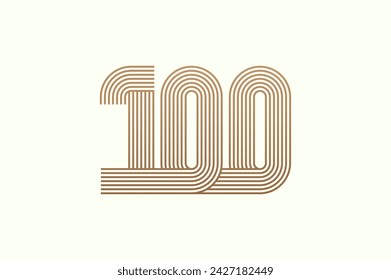 Número 100 Logo. Monograma Número 100 logo multi línea estilo. utilizable para logotipos de negocios y aniversario. plantilla de logotipo de diseño plano. ilustración vectorial