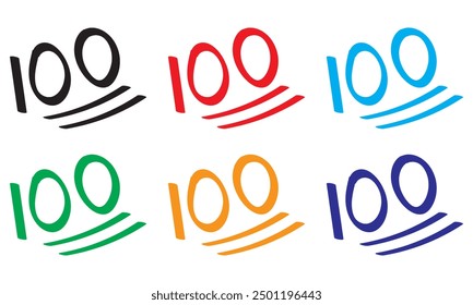 Number 100 paint brush strokes in color of black, red, blue, green, orange. 100 letter logo design.