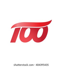 number 100 swoosh design template logo red