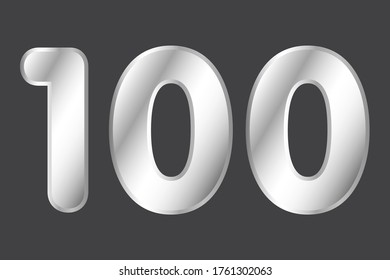 Número 100 vector en estilo plateado. Ilustración vectorial Eps10.
