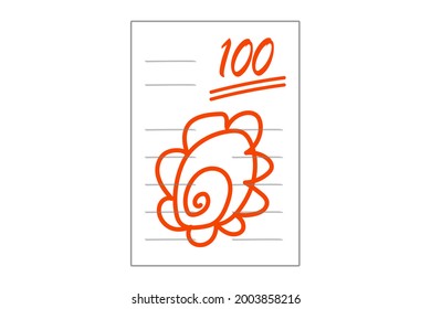 The number 100 is written on a piece of paper. Answer sheet with all correct answers. Graphic material.
