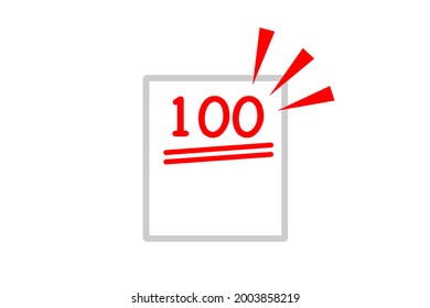 The number 100 is written on a piece of paper. Answer sheet with all correct answers. Graphic material.