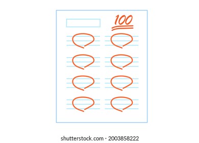 The number 100 is written on a piece of paper. Answer sheet with all correct answers. Graphic material.