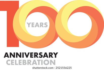 number of 100 years anniversary celebration logo style orange and yellow color on white background.
