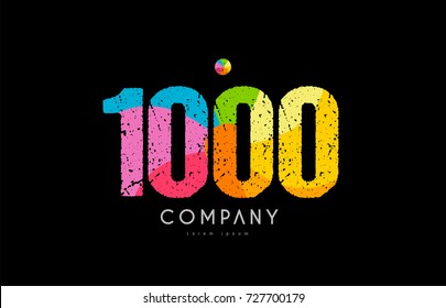number 1000 logo icon design with grunge texture and rainbow colored pattern
