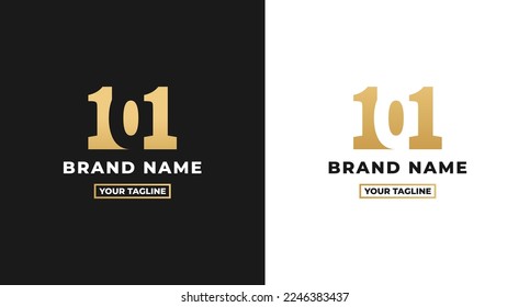 Number 101 logo or Logo Number 101 isolated on white and black background. Logo Number 101 elegant. Suitable for brand logos or products with the brand name fifteen. Number 101 logo simple gold color.