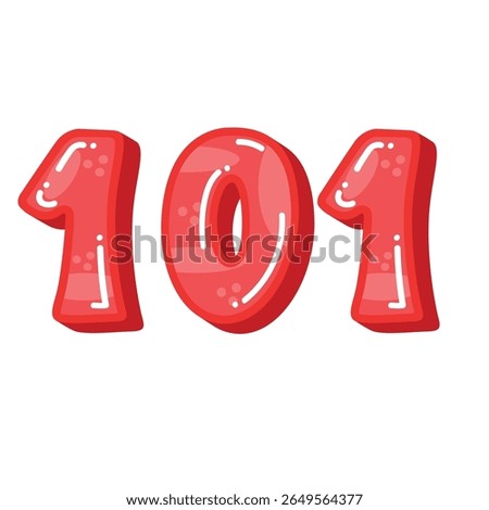 Number 101 vector illustration, number 101 clip art, cute red number 101 image, one hundred and one, one oh one