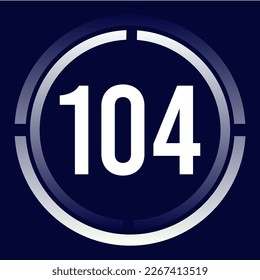 Number 104 design for business, print, books, movies, time-counting, companies in white, blue and blue gradient colors with half circles.