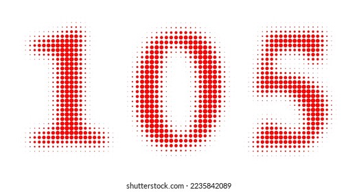 Number 105 Halftone. Pop art style. Halftone dotted backdrop. Design for web banners, wallpaper,sites vector illustration. Abstract Halftone Dotted Number. Red Number.