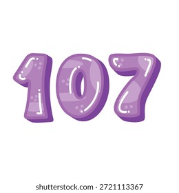 Número 107 globo estilo Ilustración vectorial, lindo colorido número 107 estilo de dibujos animados, ciento siete, ciento siete, aislado en el fondo blanco