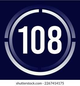 Number 108 design for business, print, books, movies, time-counting, companies in white, blue and blue gradient colors with half circles.