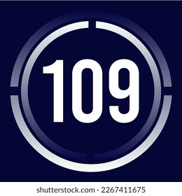 Number 109 design for business, print, books, movies, time-counting, companies in white, blue and blue gradient colors with half circles.