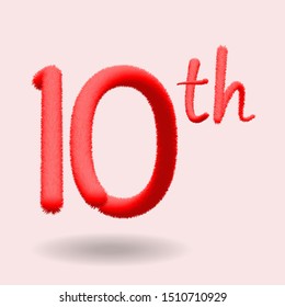 Number 10th Realistic Fur Effect. Fur number and element. Funny fur element for poster, branding, design birthday, anniversary, New Year, holiday sale, game design. EPS10