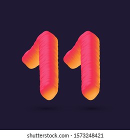 Number 11 3D multi colour gradient digit icon vector template.
