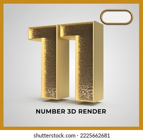 Number 11 Gold Style 3D Render Luxury